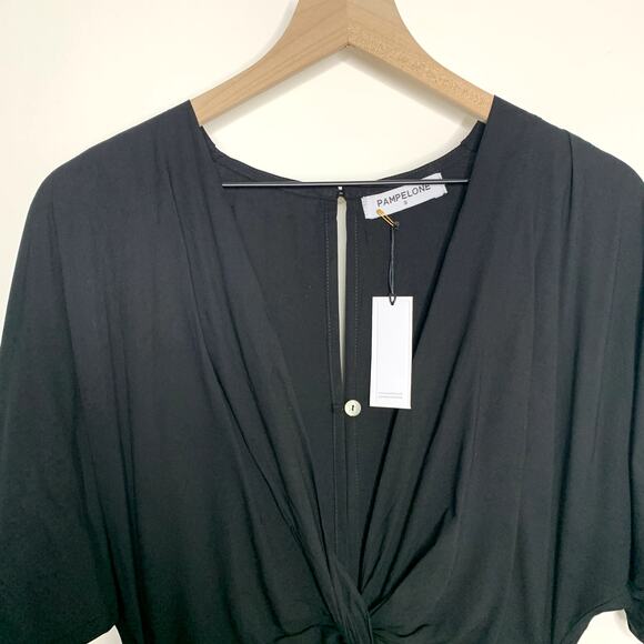 Pampelone Giselle Midi Dress Black Plunge Neck Front Twist Womens Small New - Picture 10 of 16